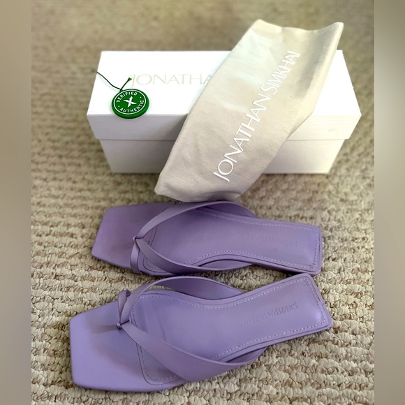 Jonathan Simkhai Shae Square Toed Flat Sandals Lupine Lavender Leather - Picture 2 of 6